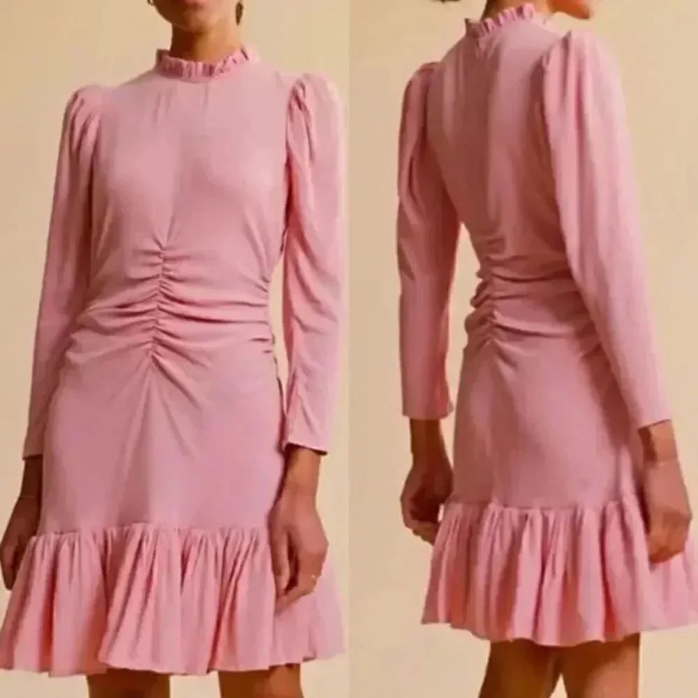 ByTimo Bubble Pink Viscose Shirred Ruffle Long Sleeve Dress XS
